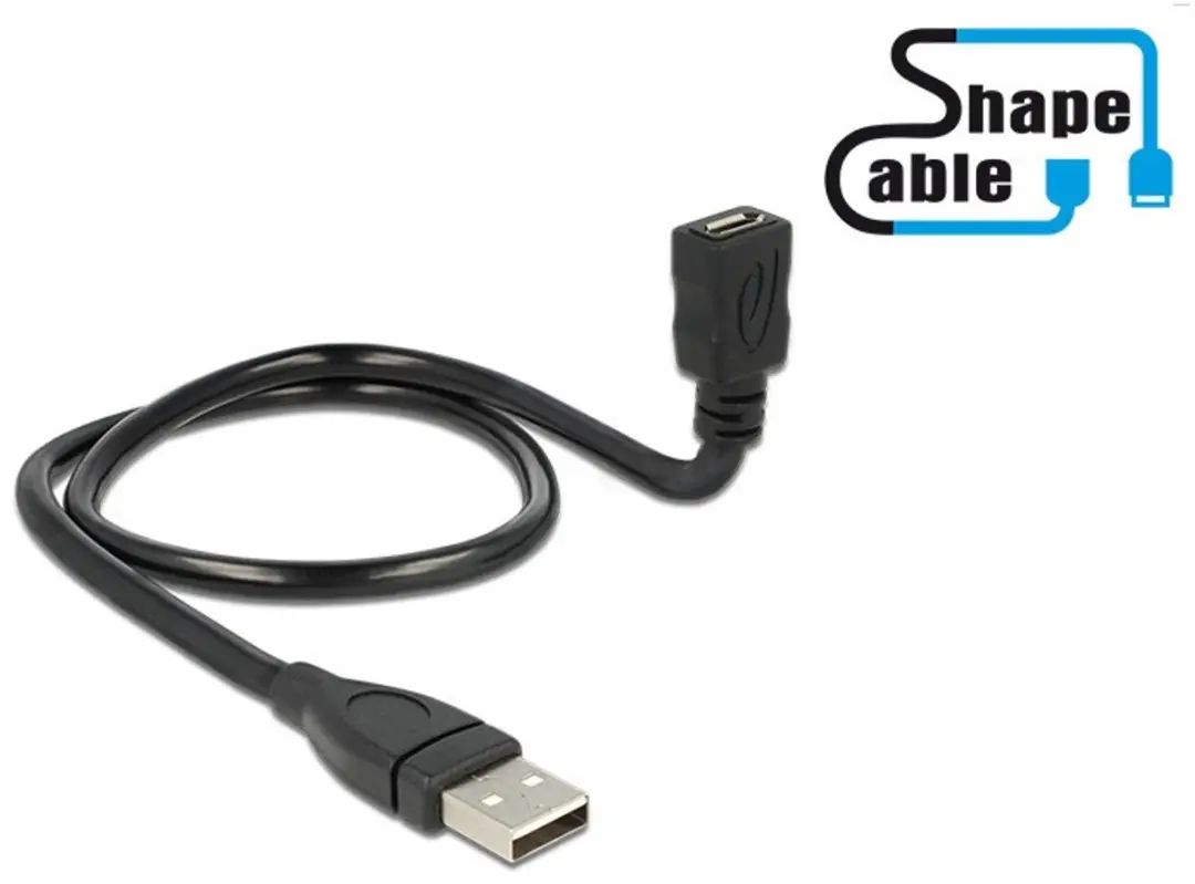 Delock USB 2.0 Kabel A-male naar Micro-B 0.5m - Zwart