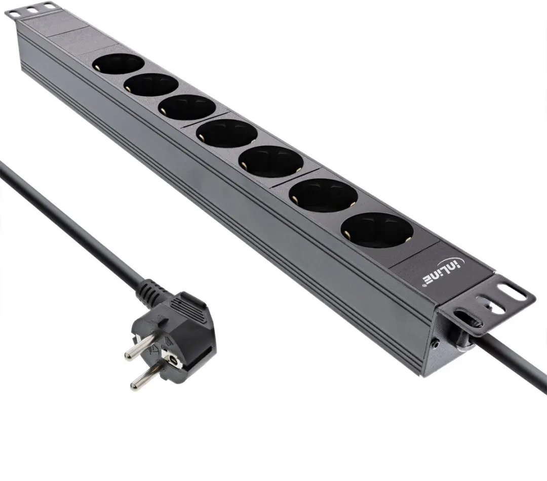 InLine 19" Stekkerdoos CEE 7/7 - 7x CEE 7/3 - 2m - Zwart