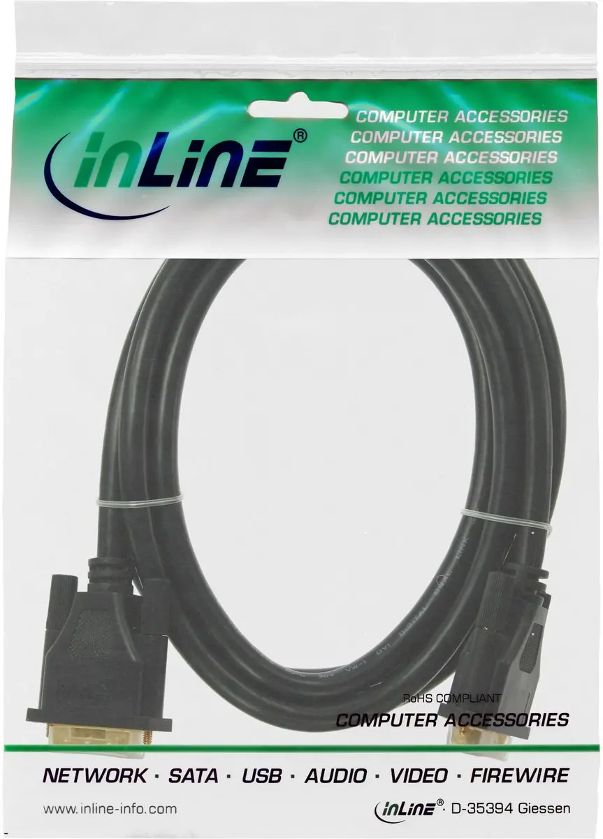 InLine DVI-D Kabel 24+1 Male/Male Dual Link 20m - Zwart