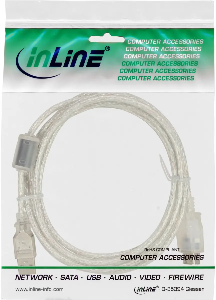 InLine USB 2.0 Kabel A Male/Female 3m - Transparant