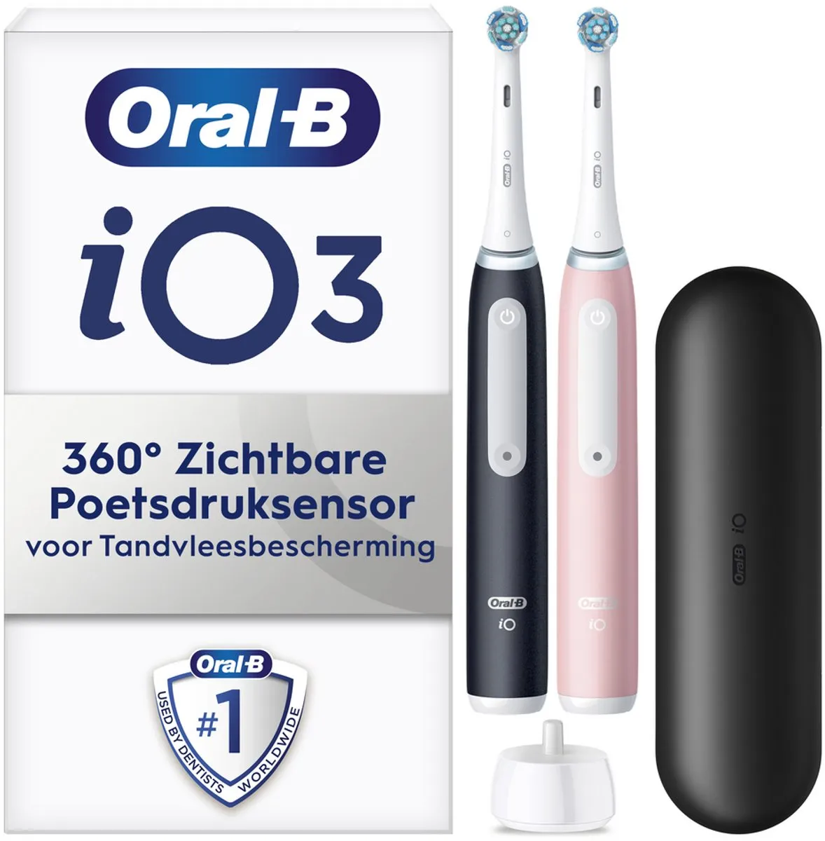 Oral-B iO 3 Elektrische Tandenborstel - Duo Zwart Roze - 2 Stuks