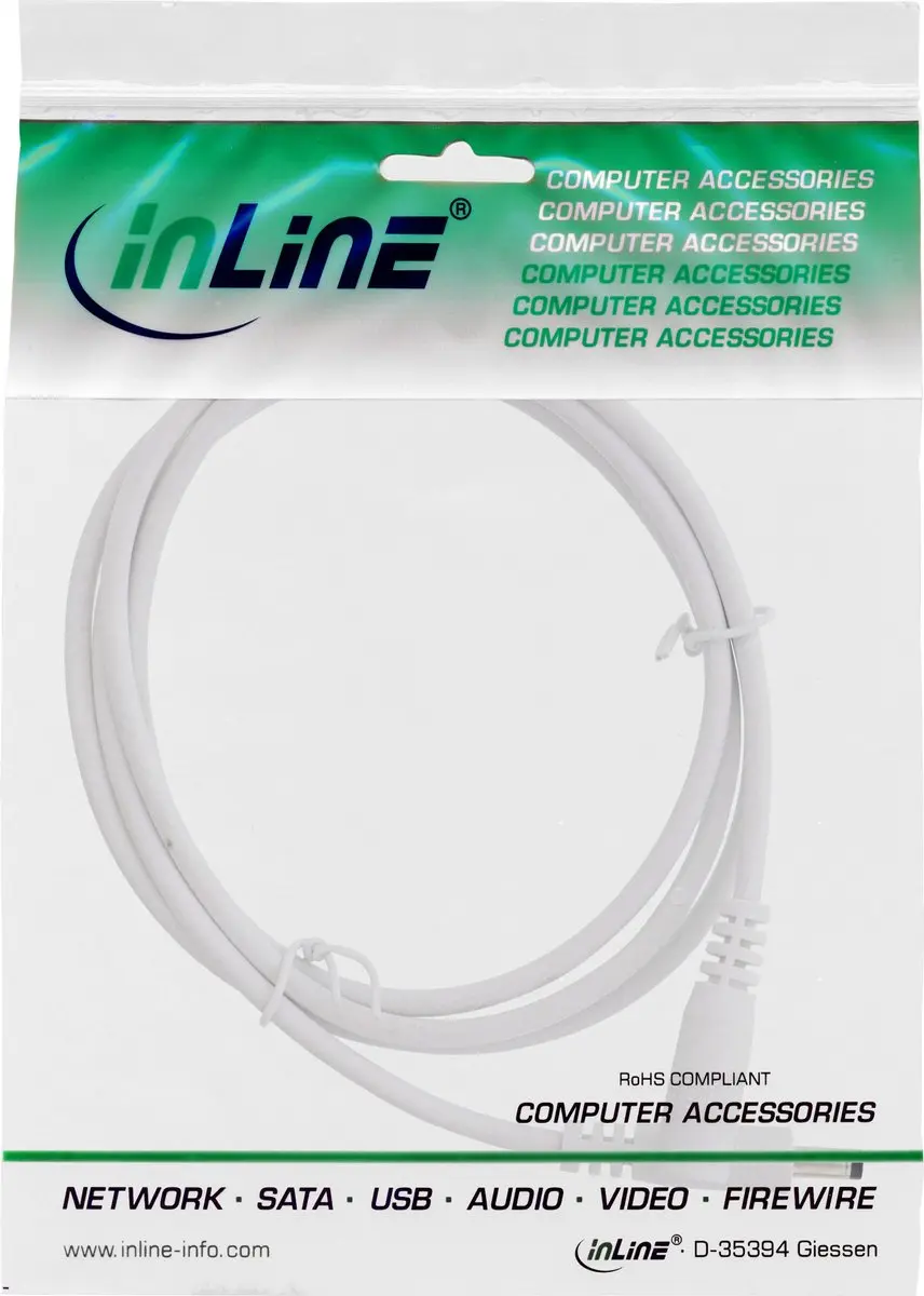 InLine DC Verlengkabel 0,5m - 4,0x1,7mm - 24W Wit