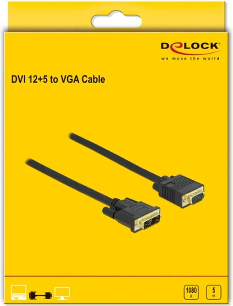 Delock DVI naar VGA Kabel 5m - Zwart