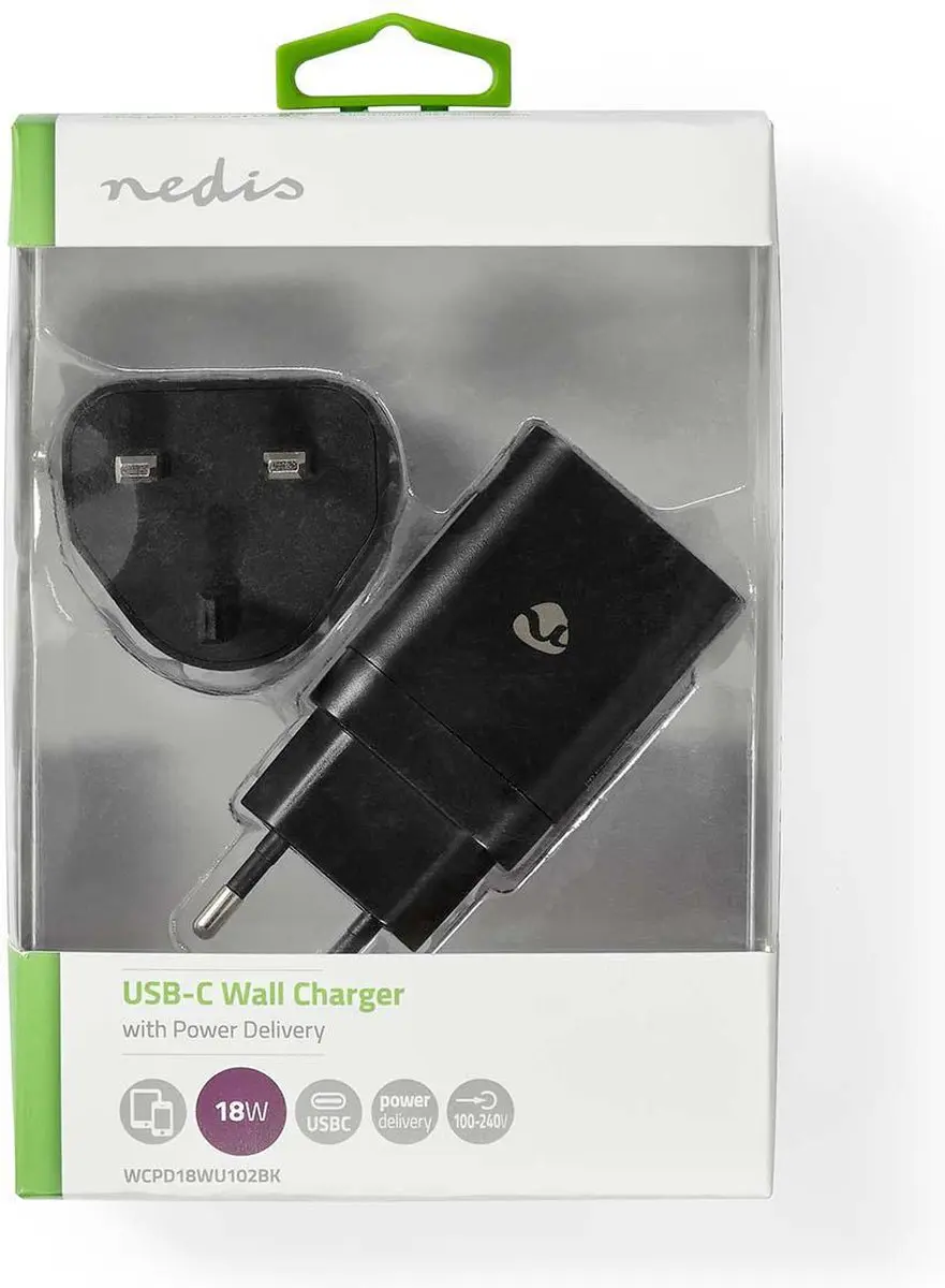 Nedis WCPD18WU102BK Oplader 18W USB-C - Zwart