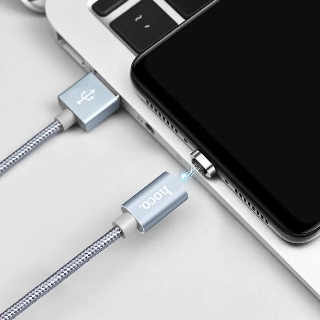 Hoco U40a Magnetische Micro USB Oplaadkabel - Metaal Grijs