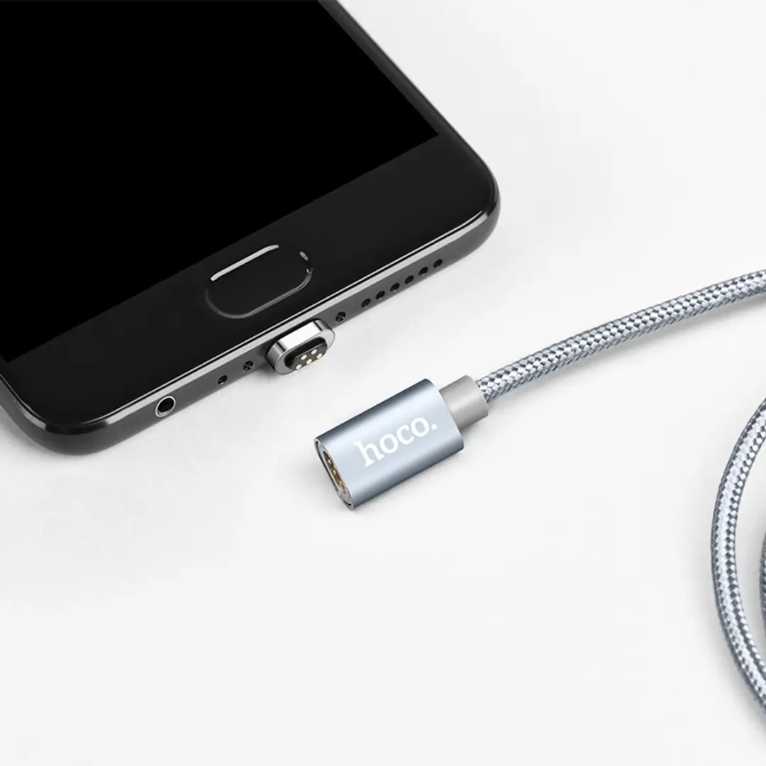 Hoco U40a Magnetische Micro USB Oplaadkabel - Metaal Grijs