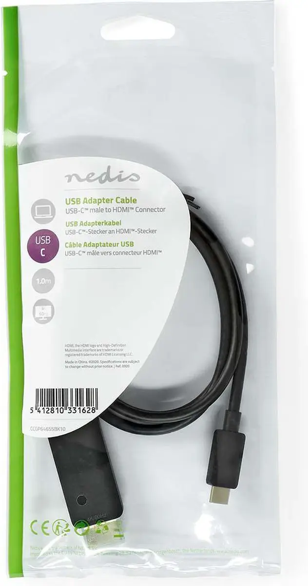 Nedis USB-C naar HDMI Adapter CCGP64655BK10 - 4K@60Hz - 1m - Zwart