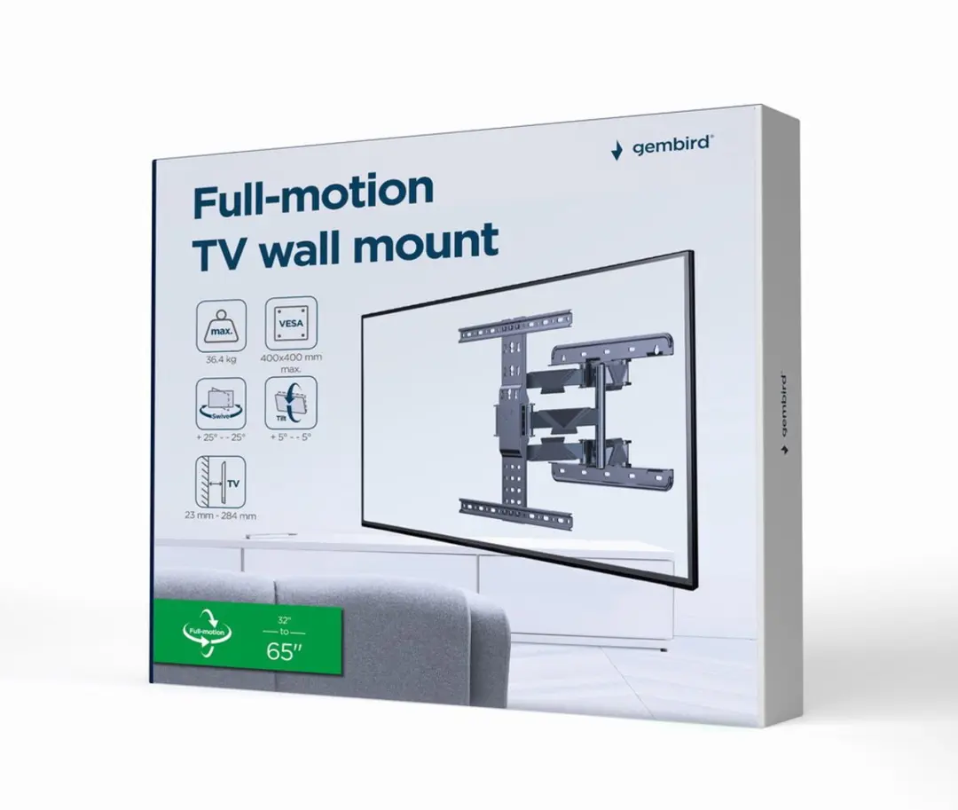 Gembird Full-Motion TV Muurbeugel 32-65" - Zwart
