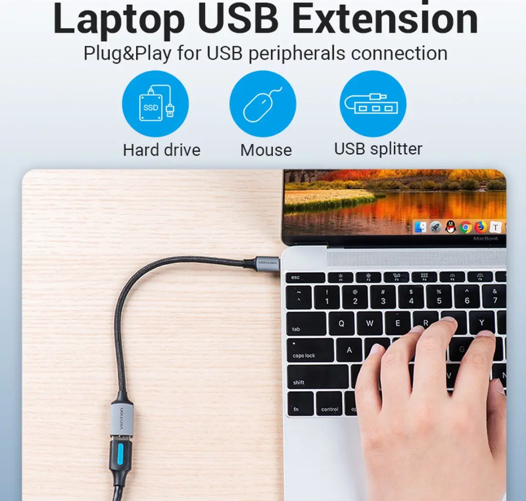 Vention USB naar USB-C OTG Adapter CCXHB - 5000 Mbit/s - Grijs