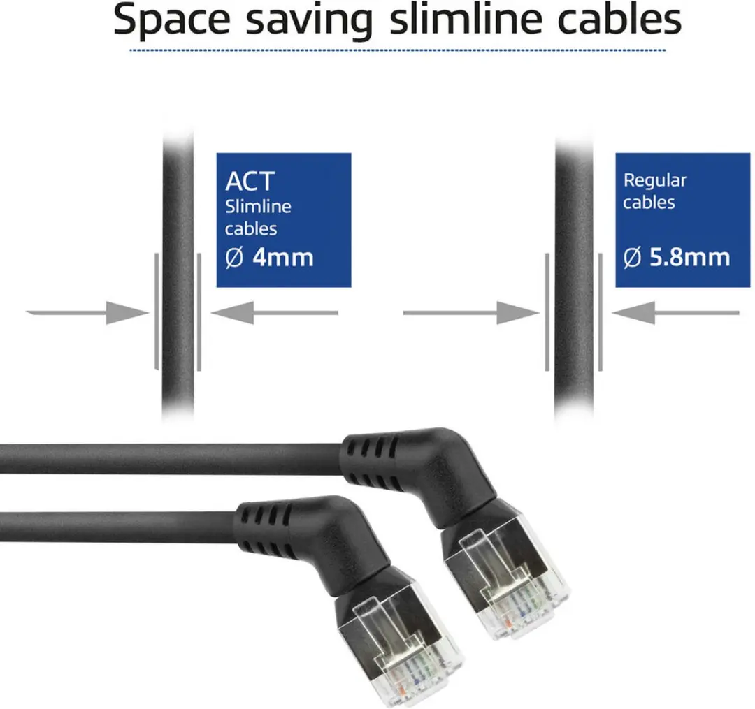 ACT DD1952 U/FTP CAT6A Patchkabel 0,25m - 360° RJ45 - Zwart