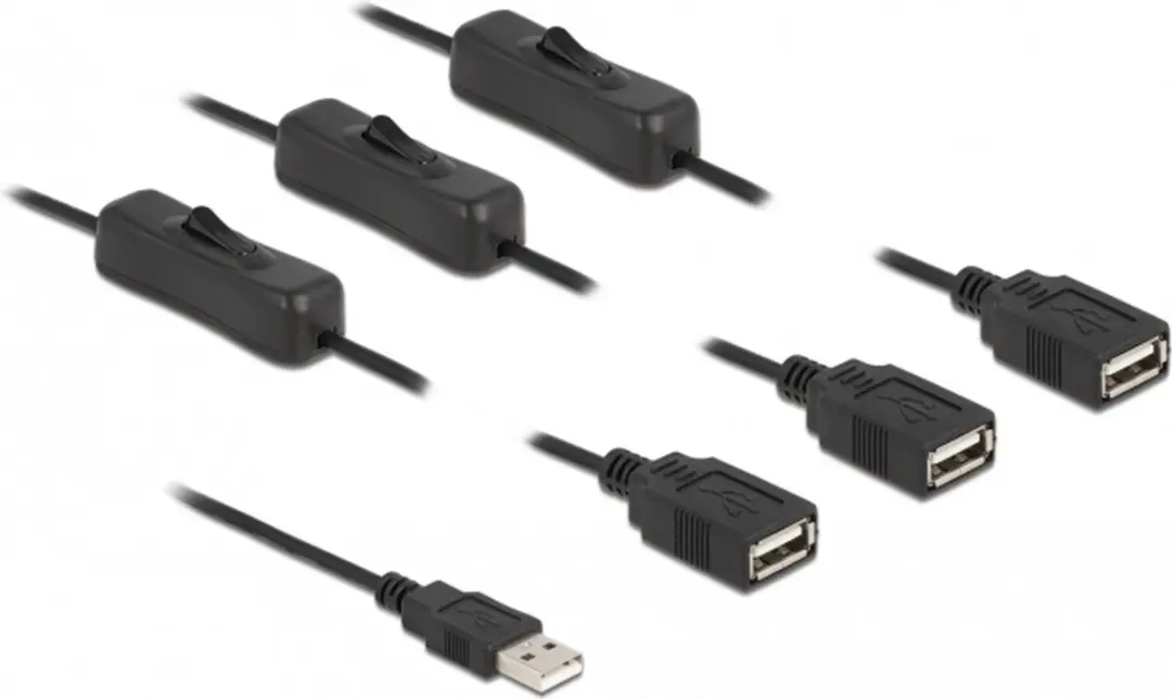 Delock USB Type-A 3x Vrouwelijk Kabel 1m - Zwart