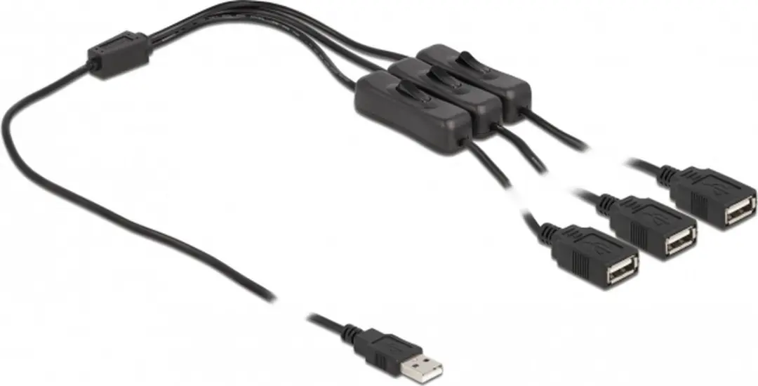 Delock USB Type-A 3x Vrouwelijk Kabel 1m - Zwart