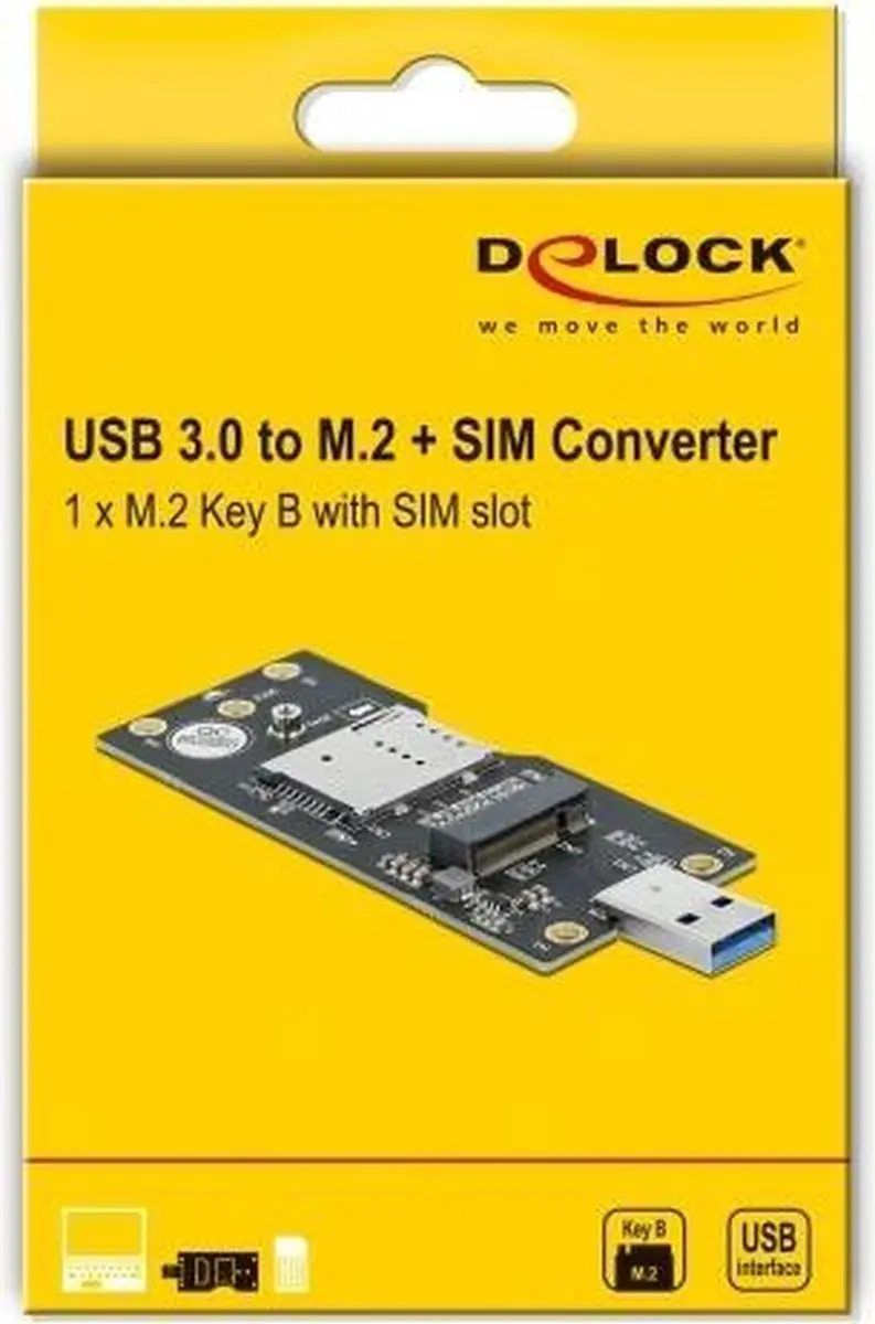 Delock USB 3.0 Type-A naar M.2 Key B Converter - Zwart