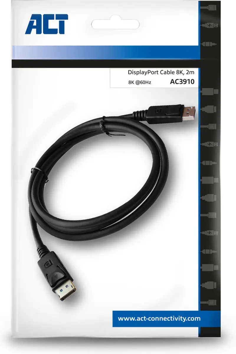 ACT 8K DisplayPort 1.4 Kabel AC3910 - 2m - Zwart