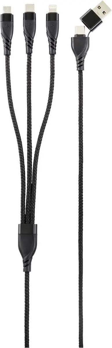 Renkforce US203/3M USB-laadkabel - USB-A/USB-C/USB-micro-B/Lightning - Alcantara-zwart