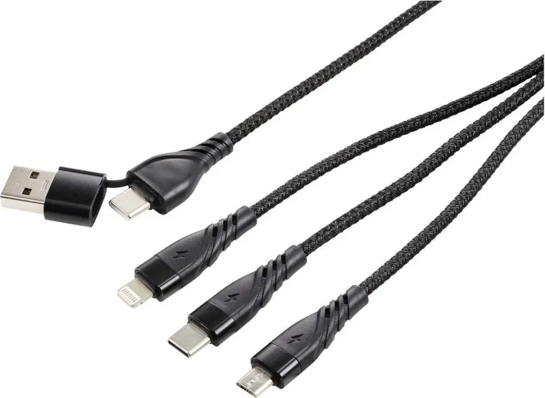 Renkforce US203/3M USB-laadkabel - USB-A/USB-C/USB-micro-B/Lightning - Alcantara-zwart - afbeelding 6 van 6
