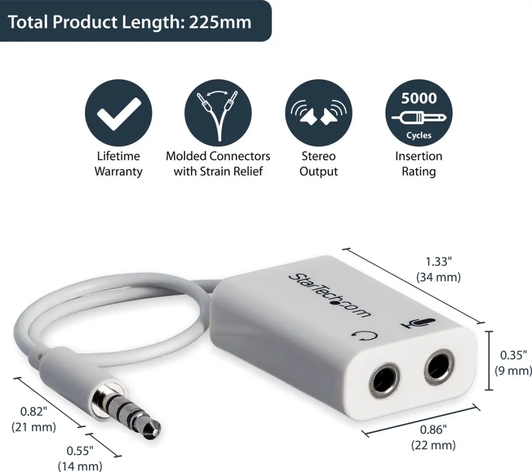 StarTech MUYHSMFFADW – Witte headsetadapter – 15 cm - afbeelding 6 van 6