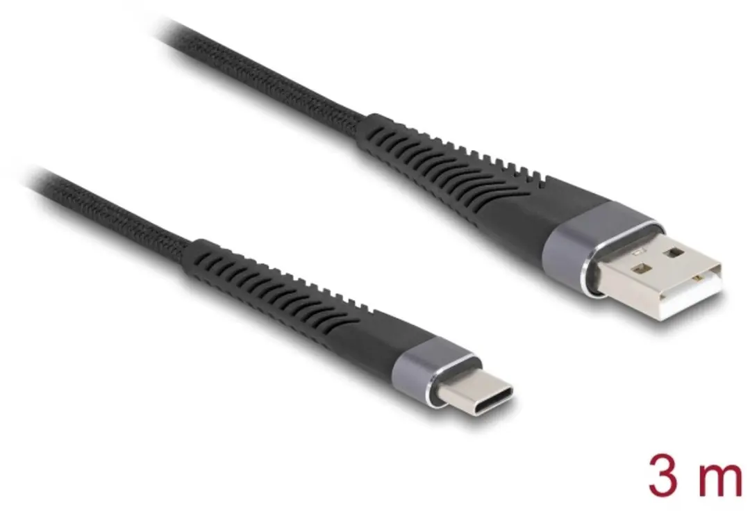 Delock USB-C naar USB-A Kabel 3m - USB 2.0 - 18W QC - Zwart