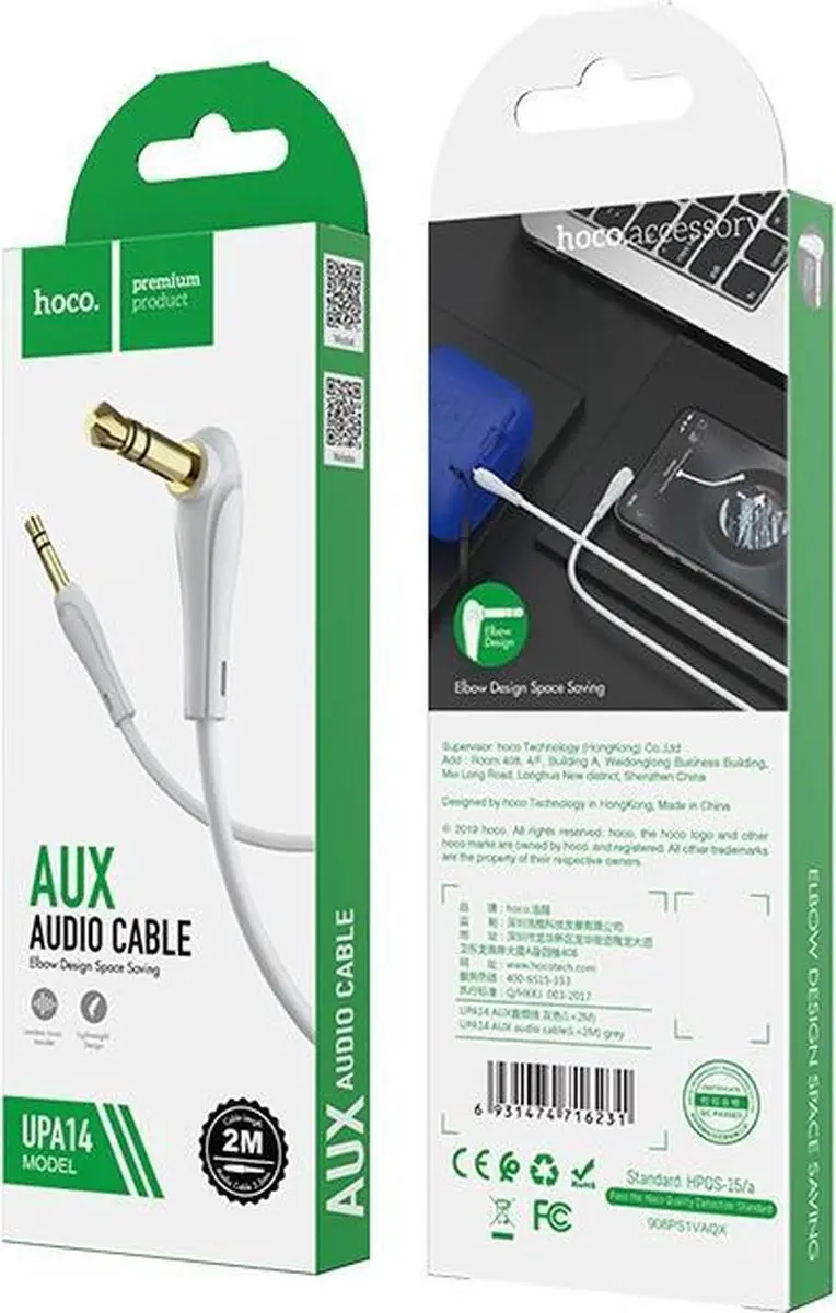 Hoco UPA14 AUX Audiokabel 3,5mm - 2m - Grijs