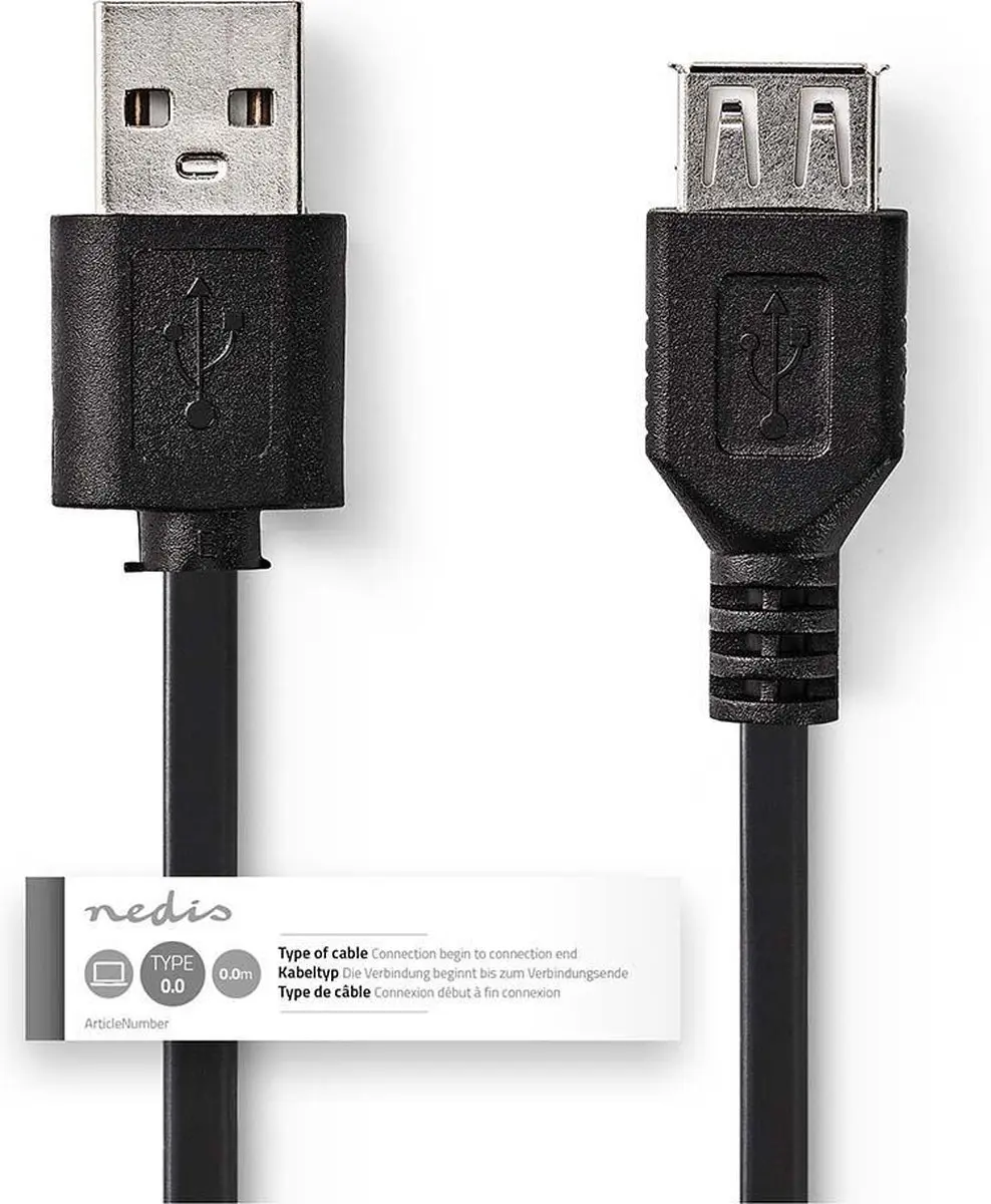 Nedis USB 2.0 A-A Kabel 7.5W 480Mbps 1m - Zwart