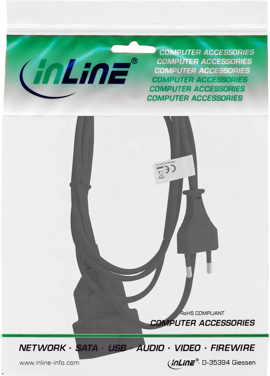 InLine CEE 7/16 Stroomverlengkabel 2x0,75mm² - 1,5m - Zwart
