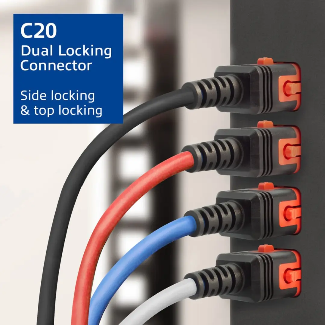 ACT Netsnoer C19-C20 Dual Locking 3m - Wit