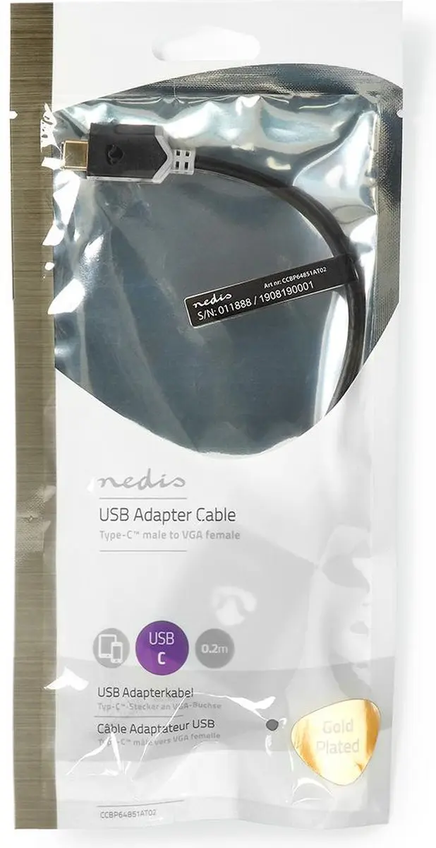 Nedis CCBP64851AT02 USB-C naar VGA Adapter - 1080p - 0,2m - Antraciet