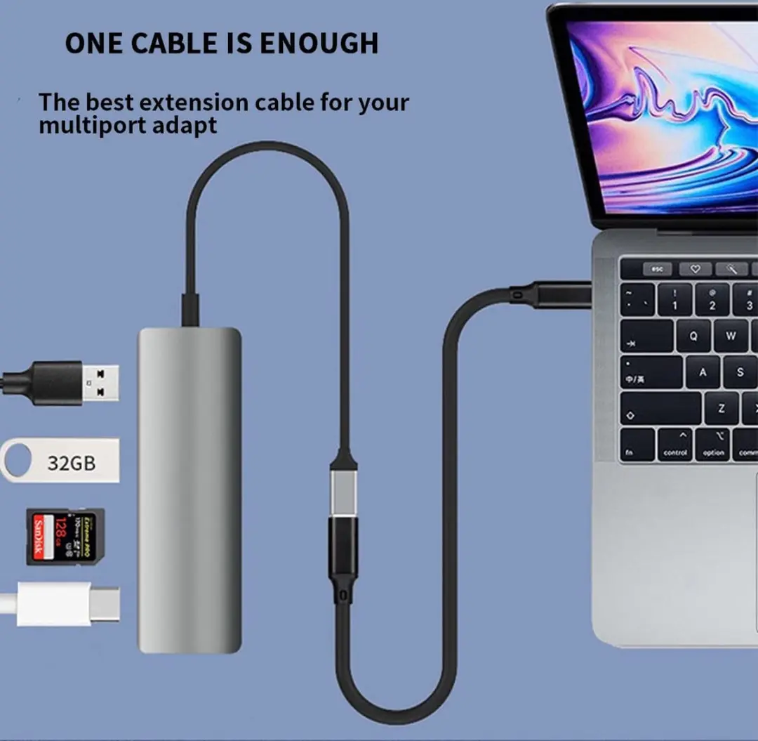 NÖRDIC USBC-132 USB-C Verlengkabel 1m - 480Mb/s - 2.4A Zwart
