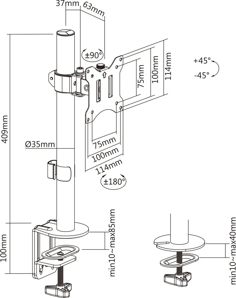 InLine Tafelbevestiging 23108J - 81cm LCD/LED - 9kg - Zwart
