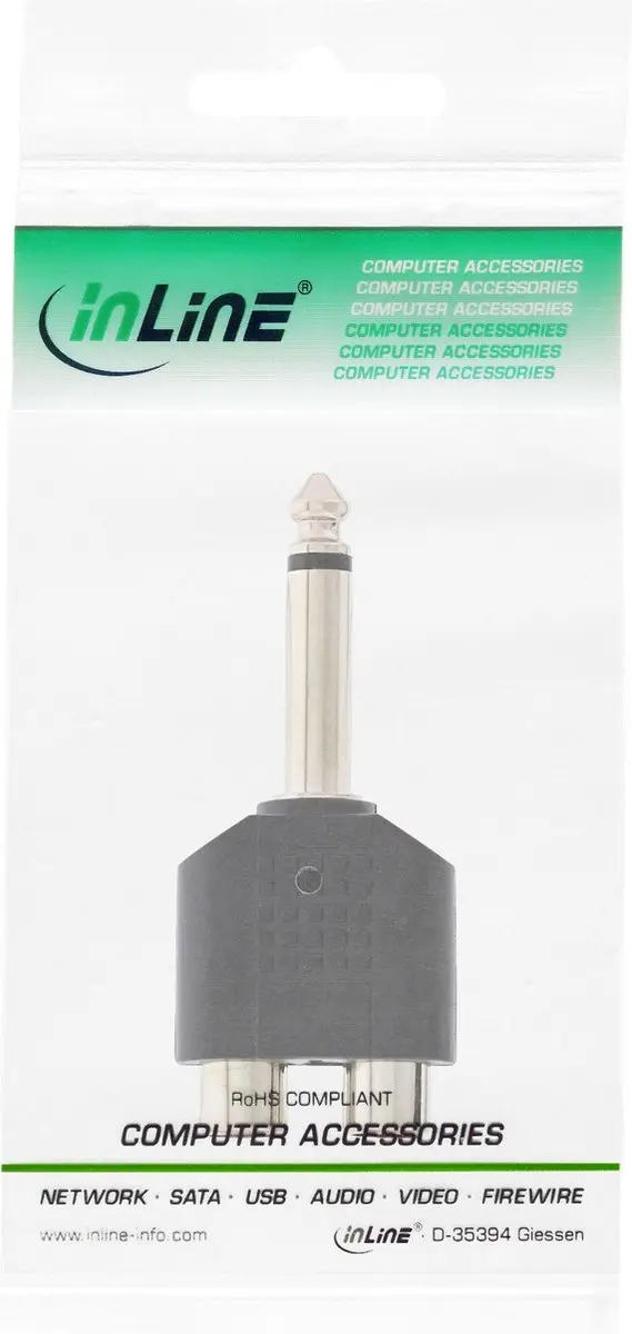 InLine 6,35mm Jack Mono naar Tulp Stereo Audio Adapter - Zwart