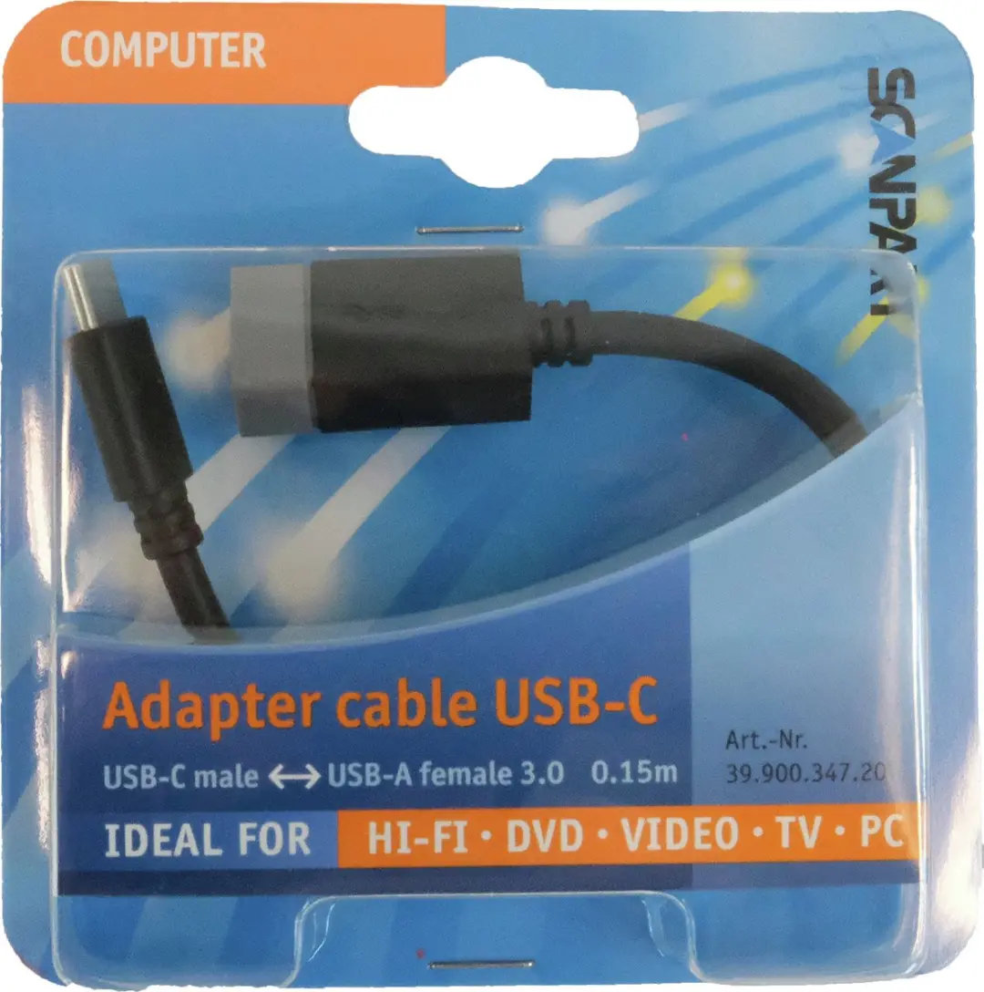 Scanpart USB A naar USB C Adapterkabel 15cm - 10Gb/s - Zwart