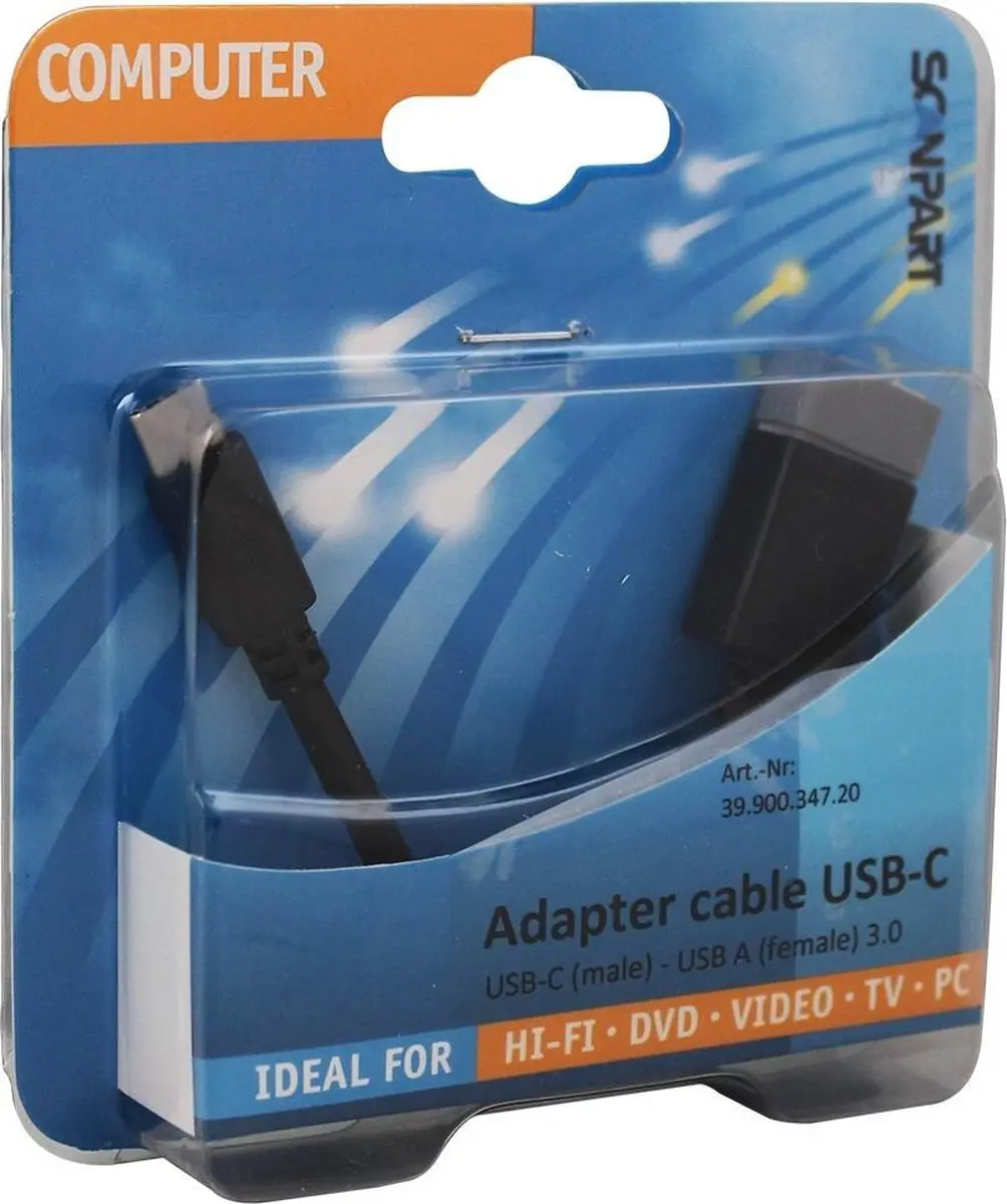Scanpart USB A naar USB C Adapterkabel 15cm - 10Gb/s - Zwart