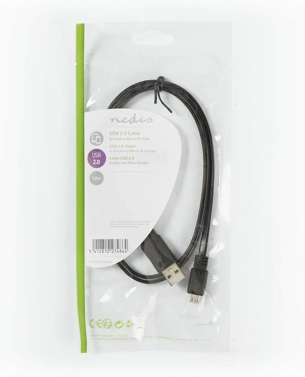Nedis USB 2.0 A naar Micro-B Kabel 1m - Zwart