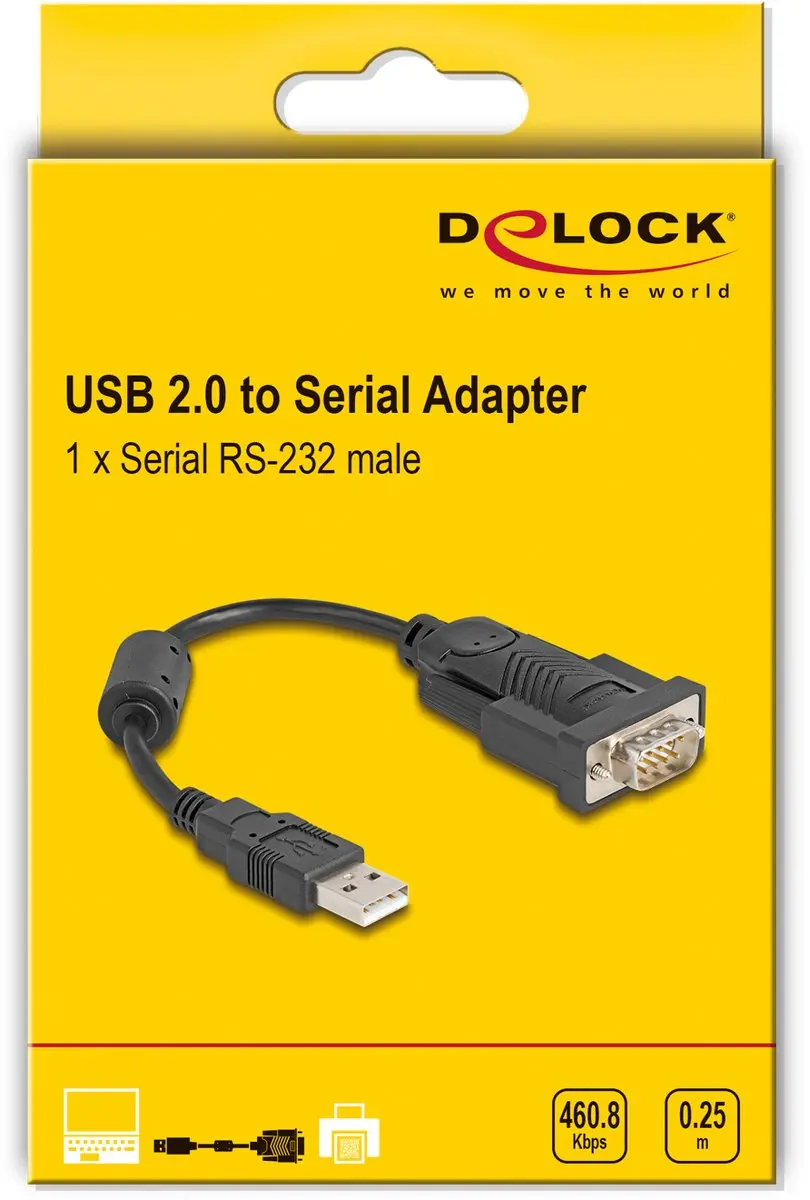 Delock USB 2.0 naar RS-232 Adapter 9-pin - 0,25m - Zwart