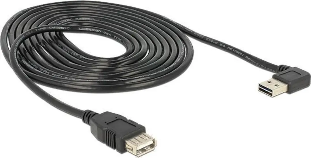 Delock USB-A Verlengkabel Haaks 3m - Zwart