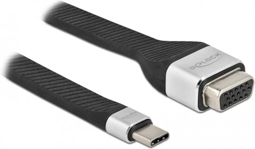 Delock USB Type-C naar VGA Kabel 13cm - Zwart/Zilver