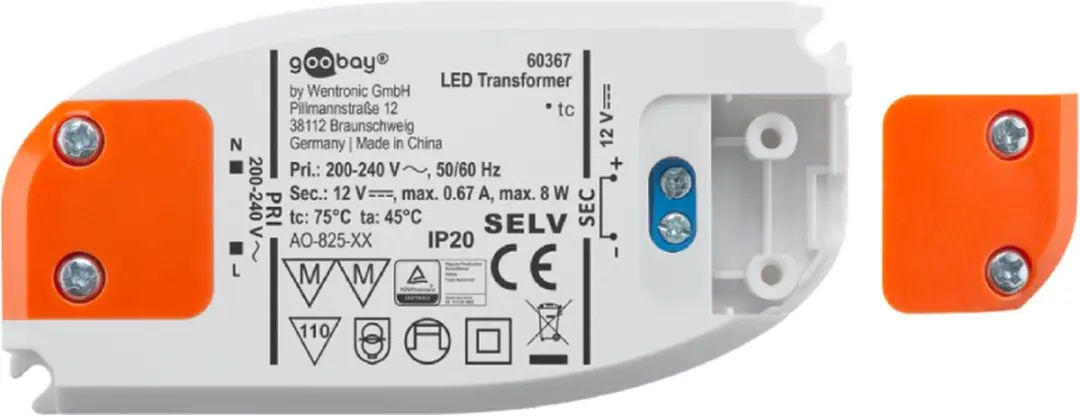 Goobay 60367 LED-transformator 12V 8W IP20 - Wit/Oranje