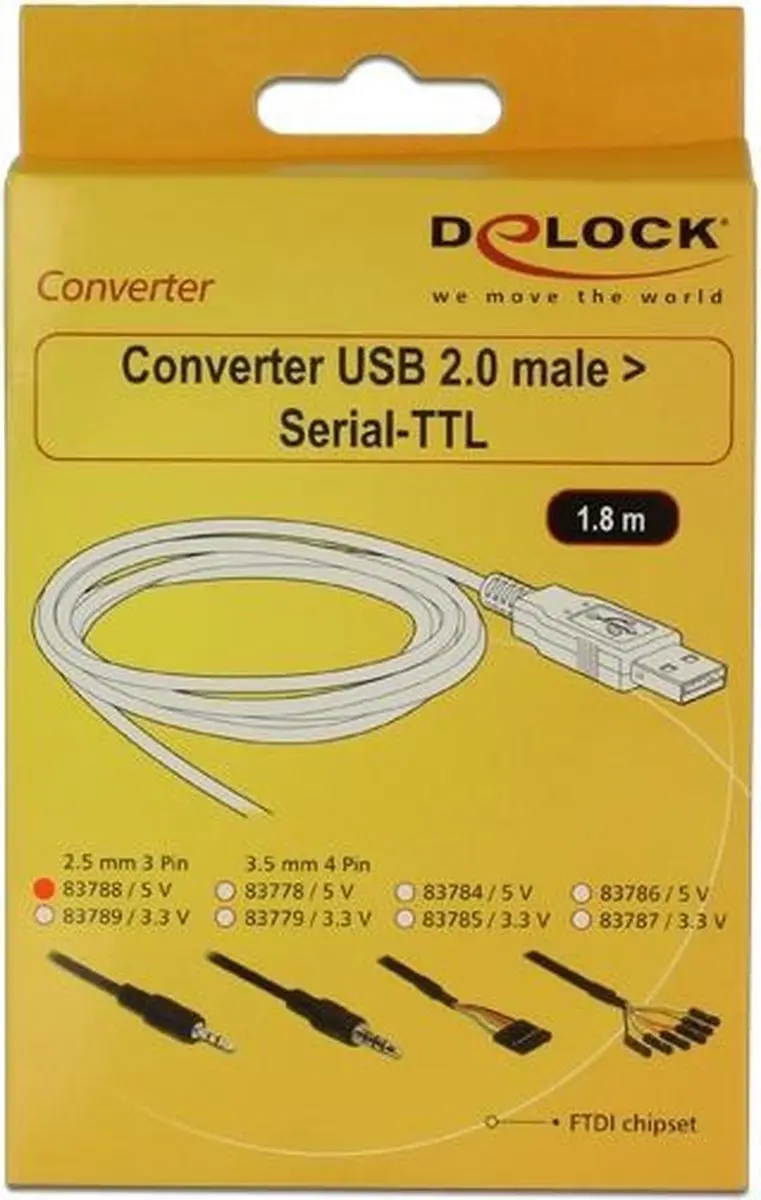 Delock USB 2.0 naar TTL Converter 2.5mm Jack - 1.8m - Zwart