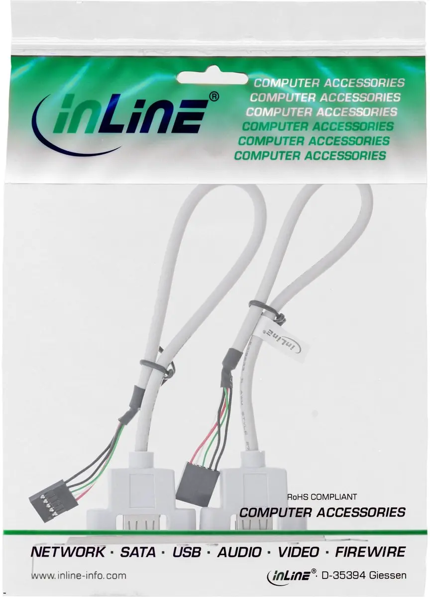 InLine Slotplaatje USB 2.0 A Female naar 5-pins - 0,3m - Zilver