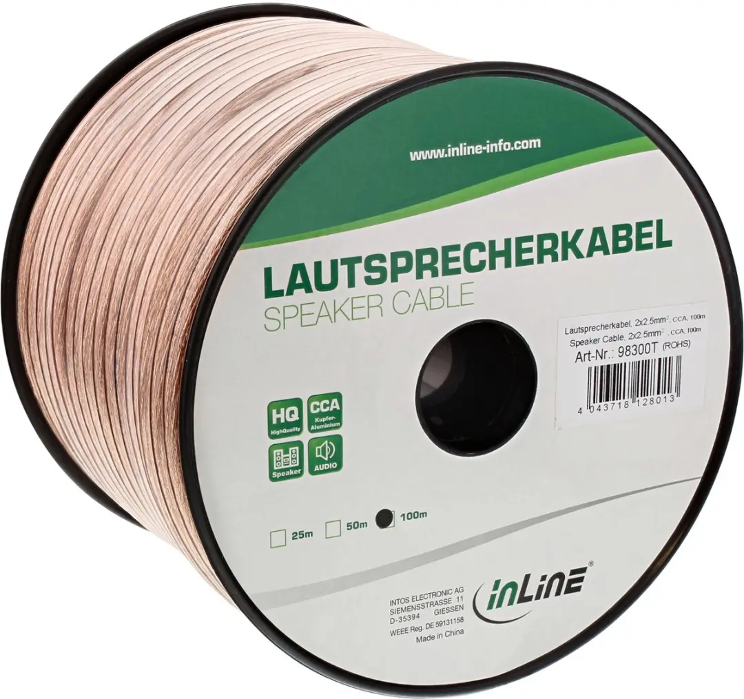 InLine Luidsprekerkabel CCA 2x2,5mm² - Transparant - 10m