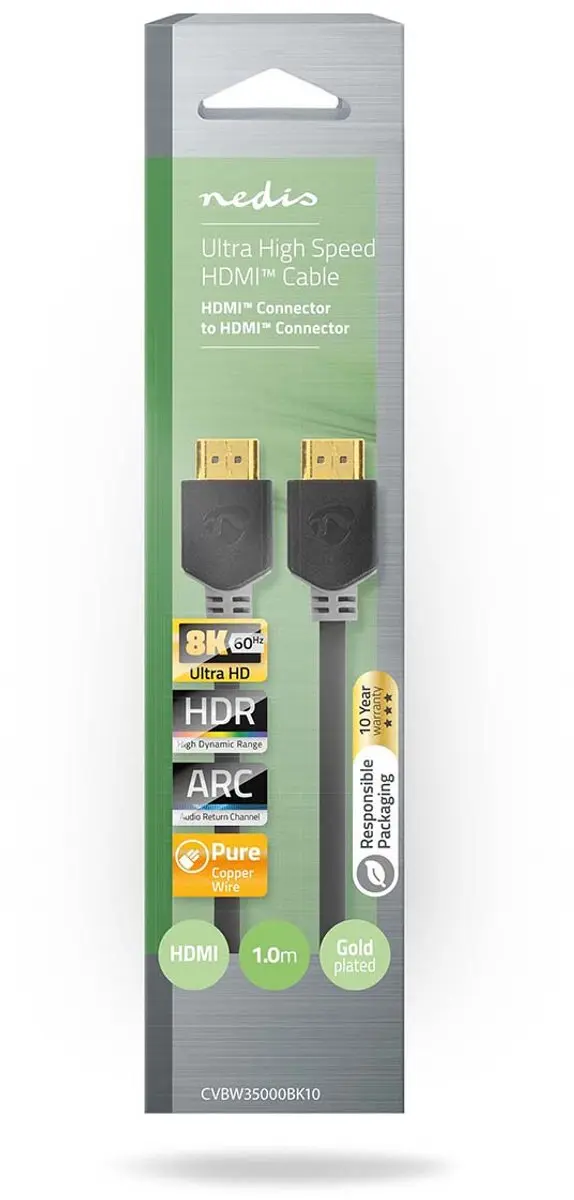 Nedis Ultra High Speed HDMI-kabel 8K 48Gbps 1m - Antraciet