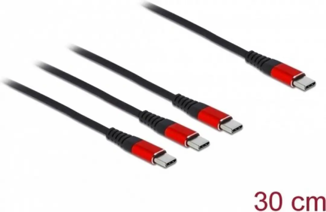 Delock USB Type-C 3-in-1 Oplader 30cm - Zwart/Rood