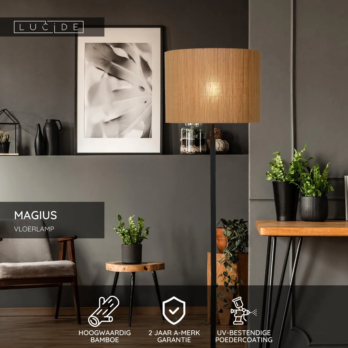 Lucide Magius Vloerlamp Ø42cm - Naturel