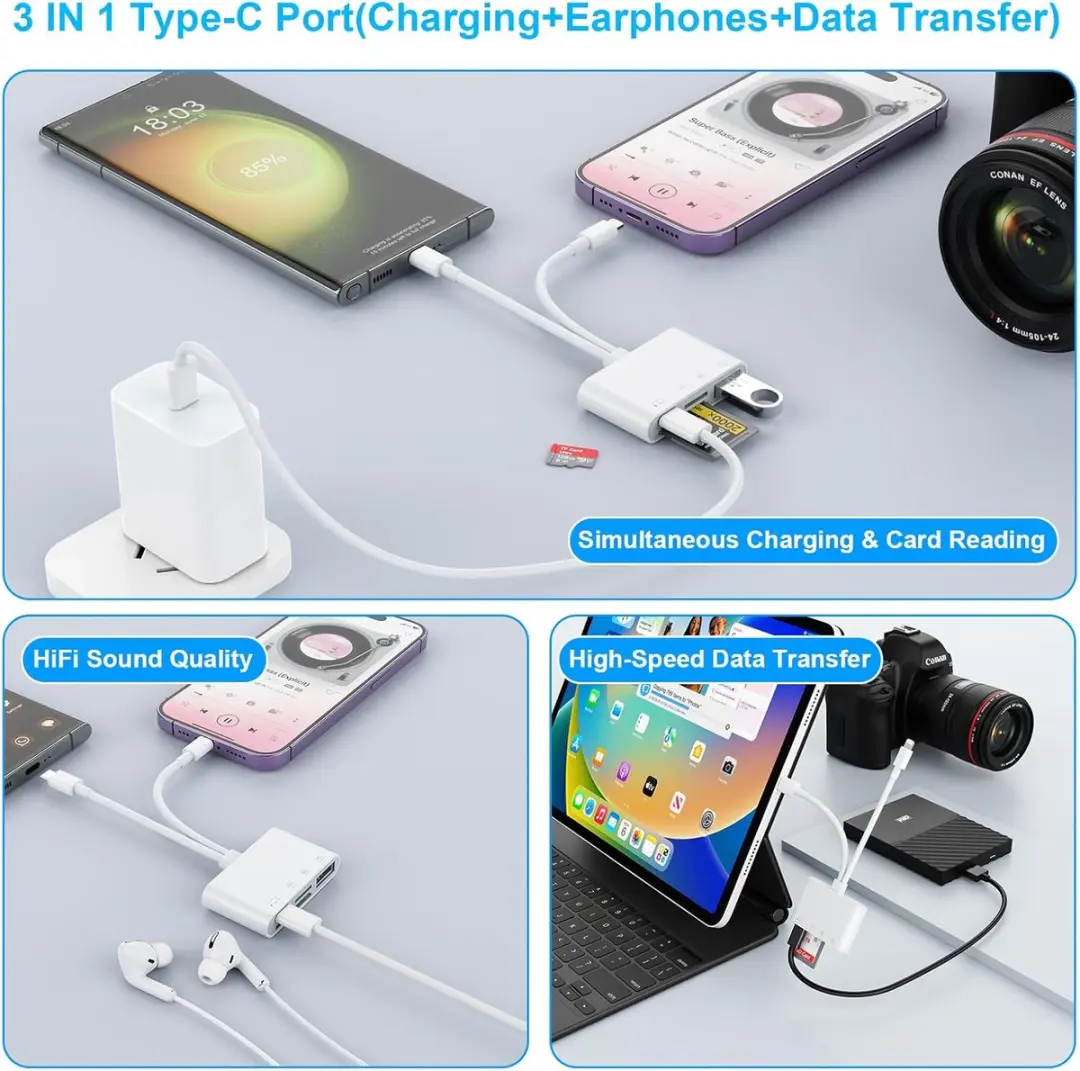 NÖRDIC CRD-053 USB-C & Lightning Kaartlezer - Wit