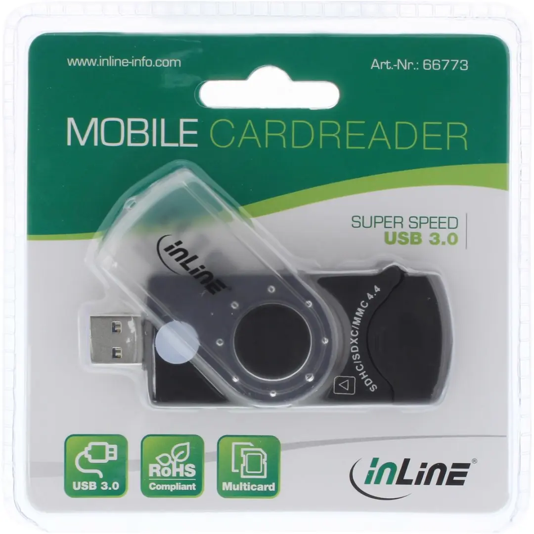 InLine USB 3.0 Mobiele Kaartlezer 66773 - 2 Stations - SD/microSD