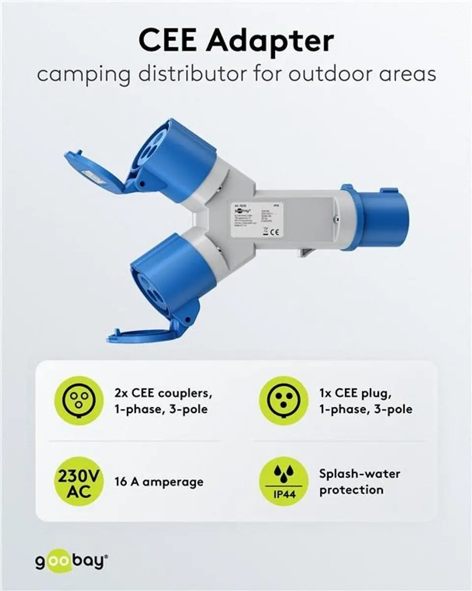 Goobay Camping Stroomverdeler 2-voudig CEE 3-pins 230V/16A - Grijs