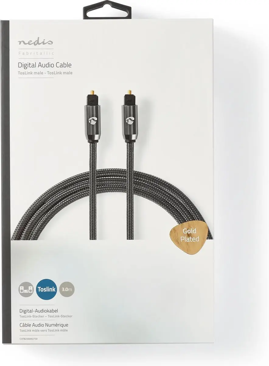 Nedis Optische Audiokabel TosLink CATB25000GY30 - 3m - Gun Metal Grijs