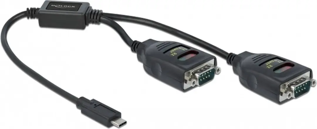 Delock USB-C naar 2x RS-232 DB9 Adapter - Zwart