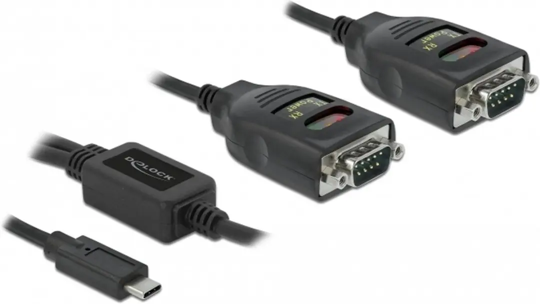 Delock USB-C naar 2x RS-232 DB9 Adapter - Zwart