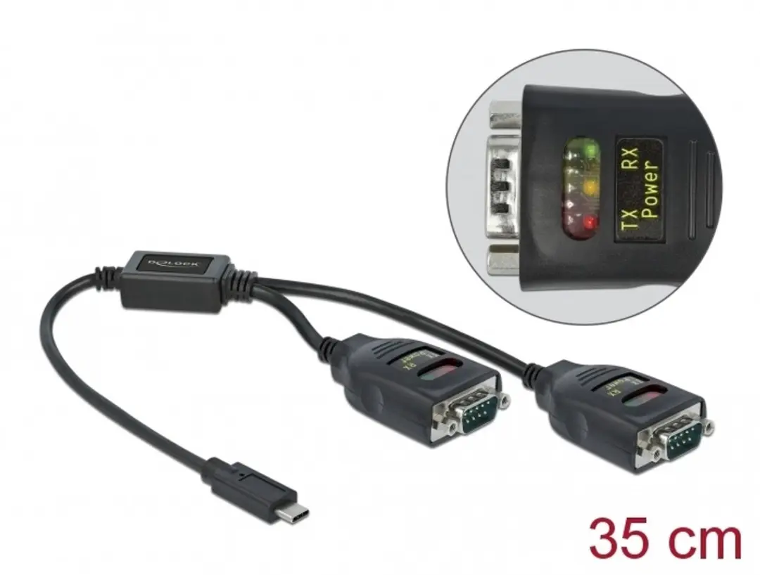 Delock USB-C naar 2x RS-232 DB9 Adapter
